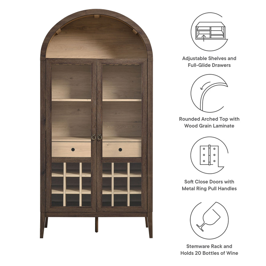 Percale Arched Bar Cabinet in Walnut Light Oak