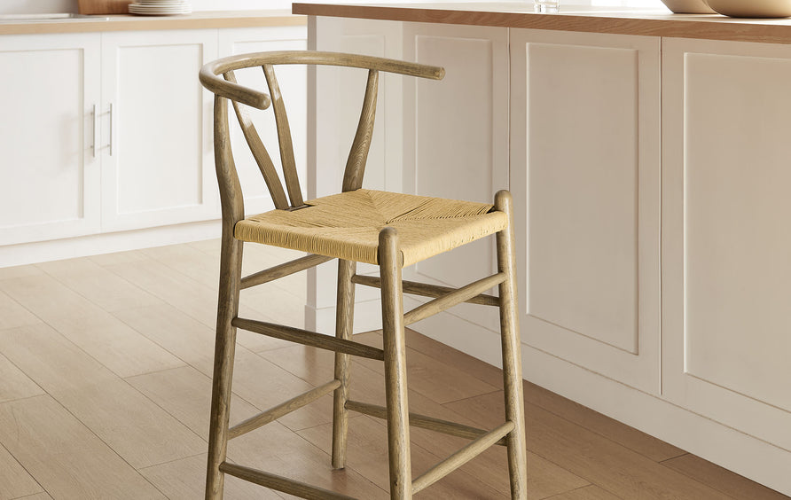 Sisal Wood Counter Stool in Weathered Gray Teak