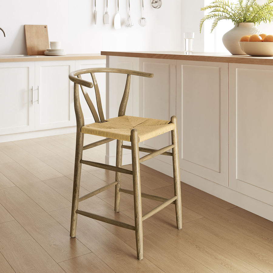 Sisal Wood Counter Stool in Weathered Gray Teak