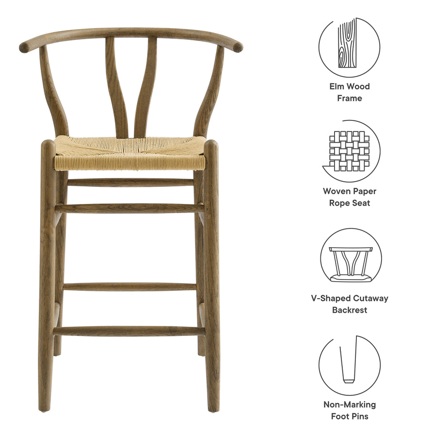 Sisal Wood Counter Stool in Weathered Gray Teak