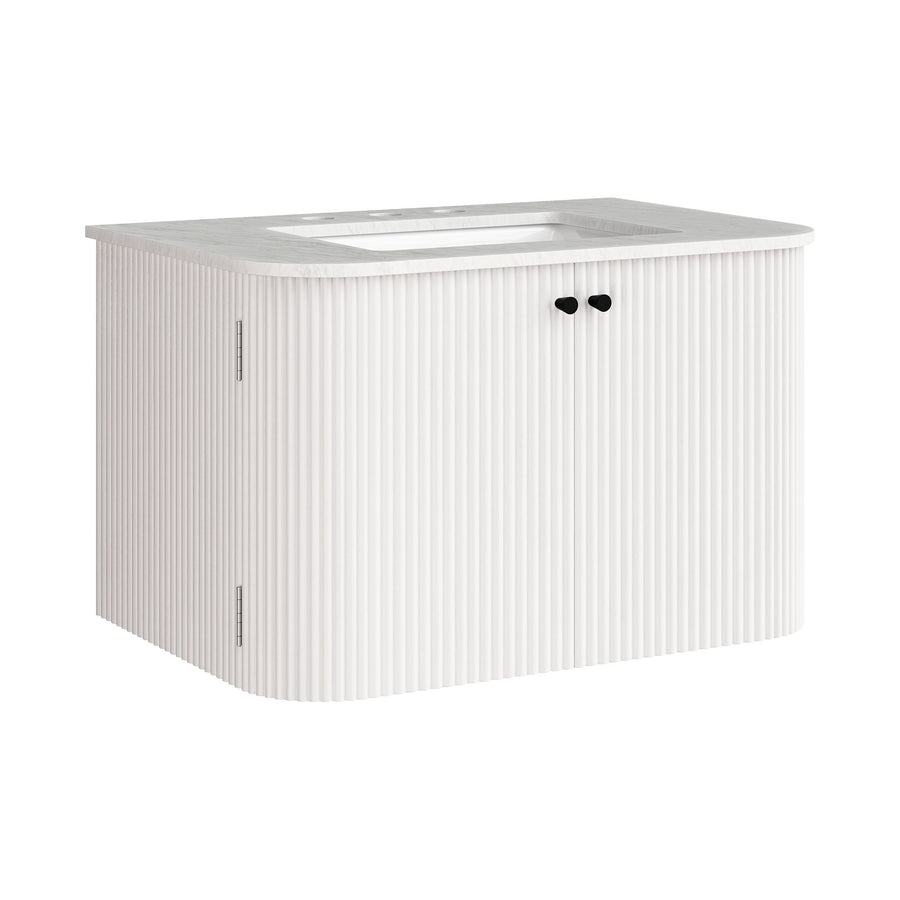 Paloma 30" Wall-Mount Bathroom Vanity with Marble Sink in Ivory