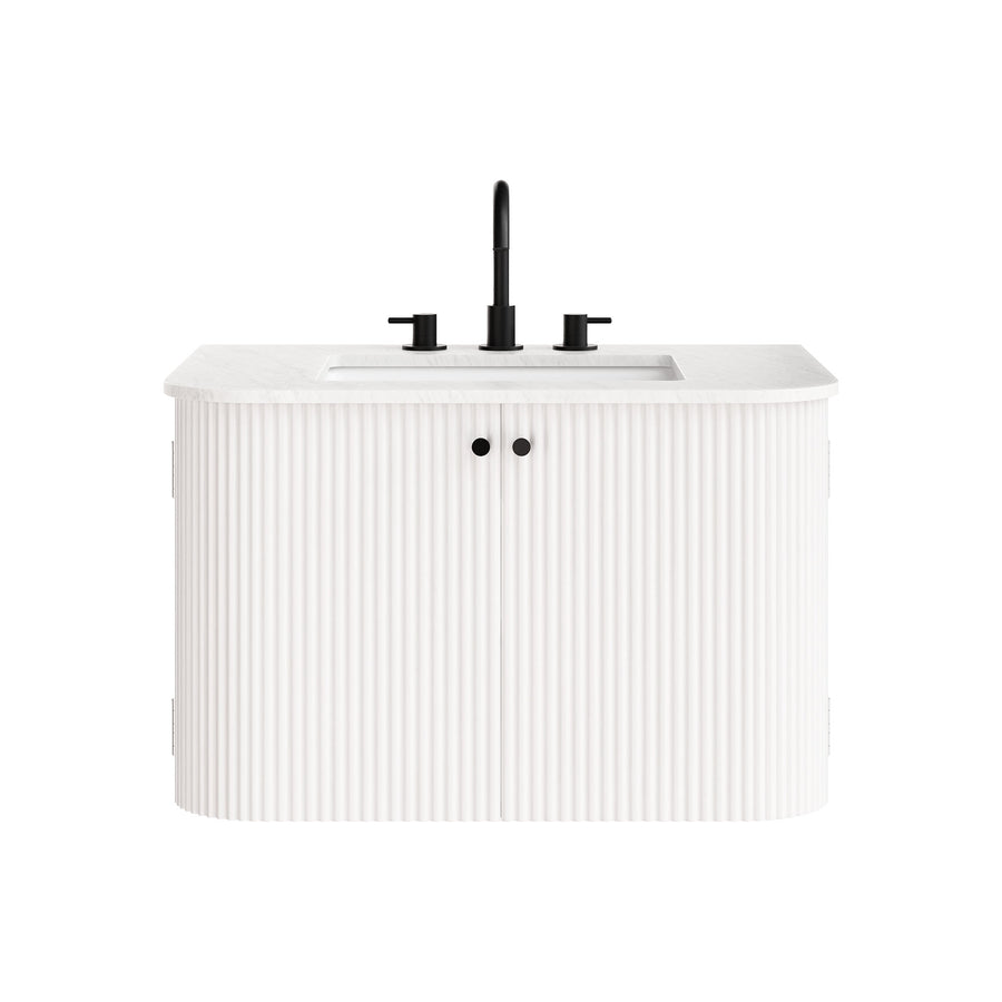Paloma 30" Wall-Mount Bathroom Vanity with Marble Sink in Ivory