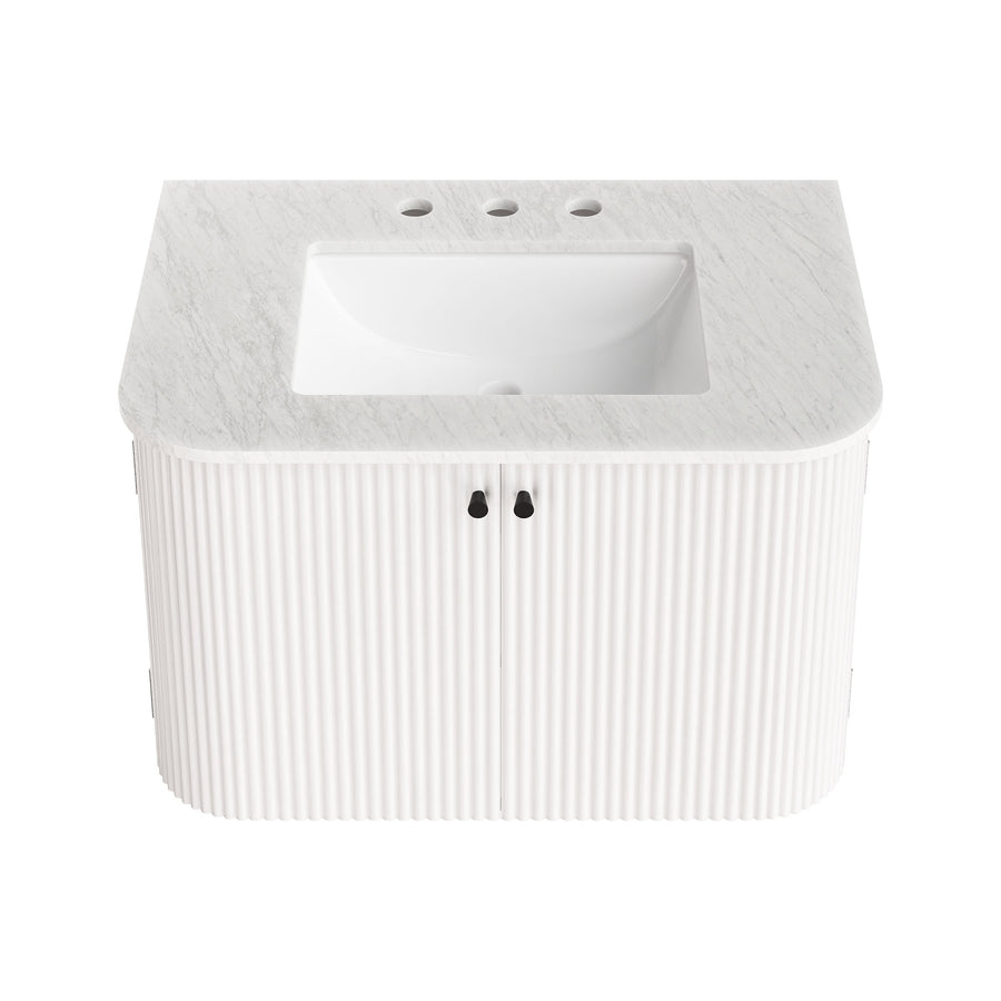 Paloma 30" Wall-Mount Bathroom Vanity with Marble Sink in Ivory