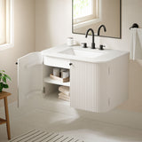 Paloma 30" Wall-Mount Bathroom Vanity with Marble Sink in Ivory