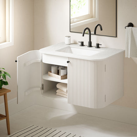 Zia 30" Wall-Mount Bathroom Vanity with Marble Sink in Ivory