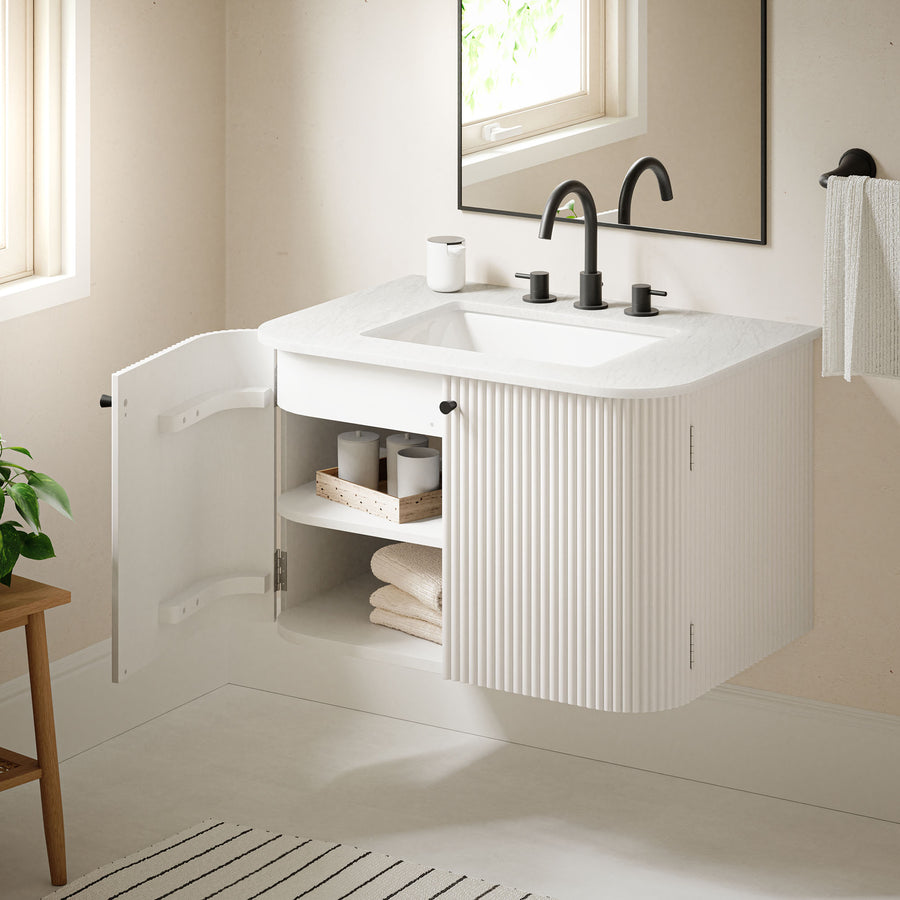 Paloma 30" Wall-Mount Bathroom Vanity with Marble Sink in Ivory