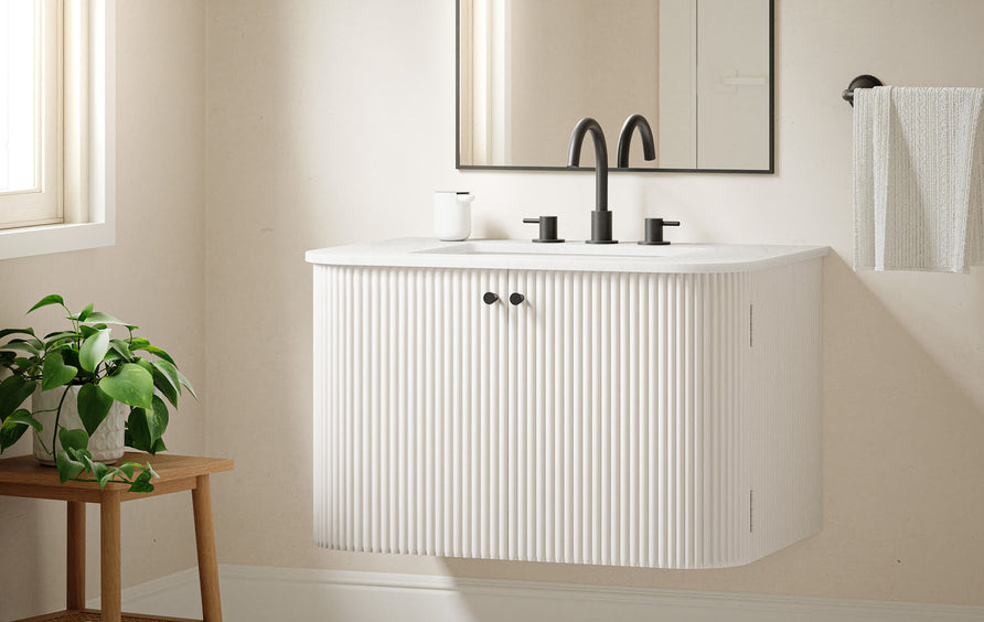 Paloma 30" Wall-Mount Bathroom Vanity with Marble Sink in Ivory