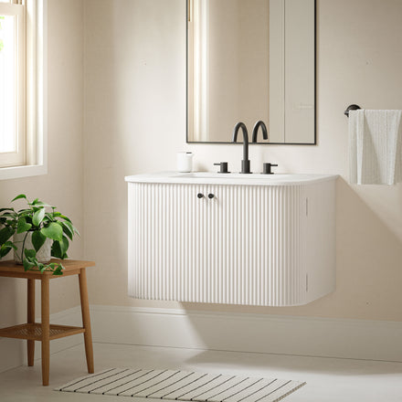 Zia 30" Wall-Mount Bathroom Vanity with Marble Sink in Ivory