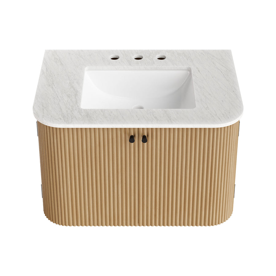 Paloma 30" Wall-Mount Bathroom Vanity with Marble Sink in Natural