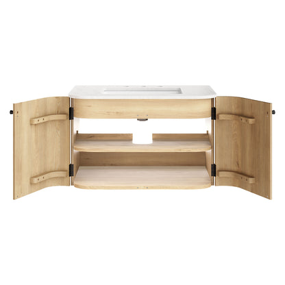 Zia 30" Wall-Mount Bathroom Vanity with Marble Sink by Furniture For America