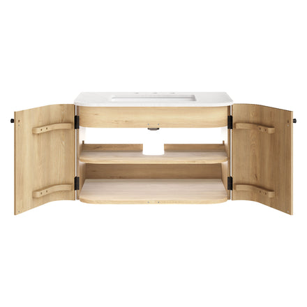 Zia 30" Wall-Mount Bathroom Vanity with Marble Sink in Natural