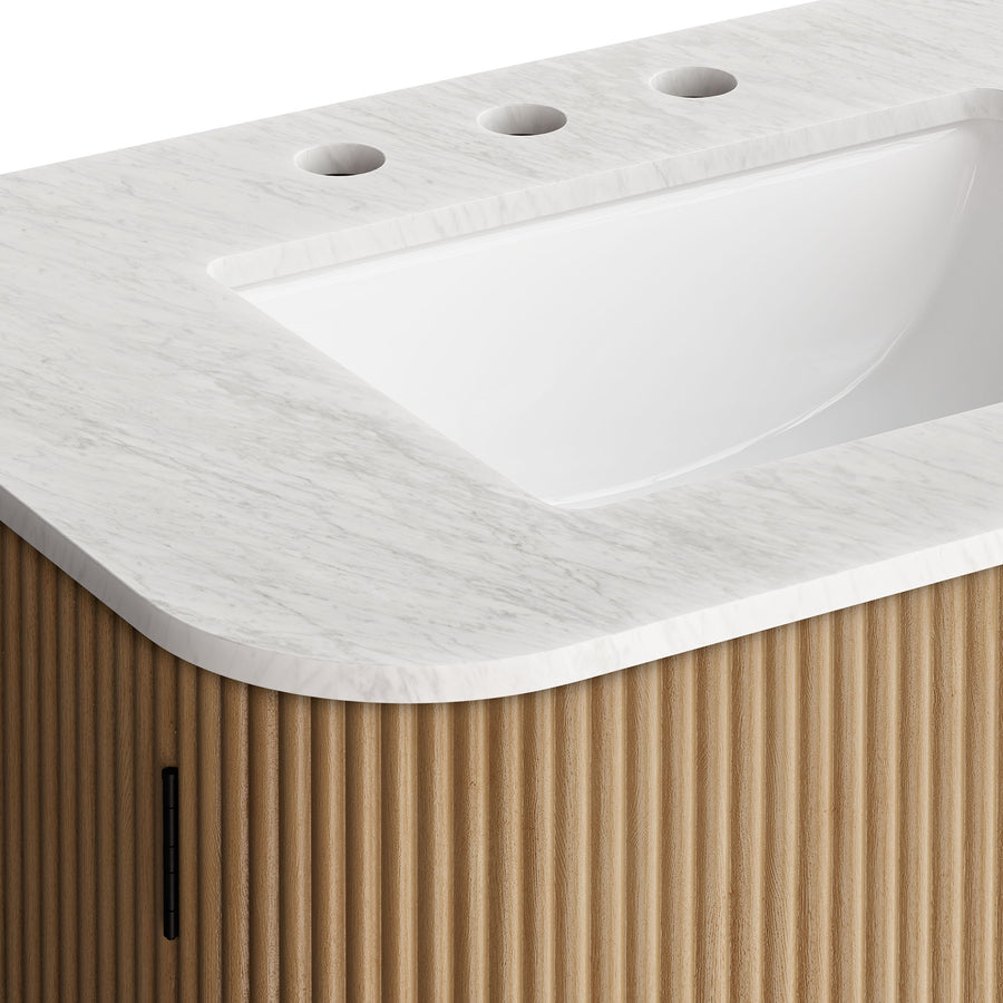 Paloma 30" Wall-Mount Bathroom Vanity with Marble Sink in Natural