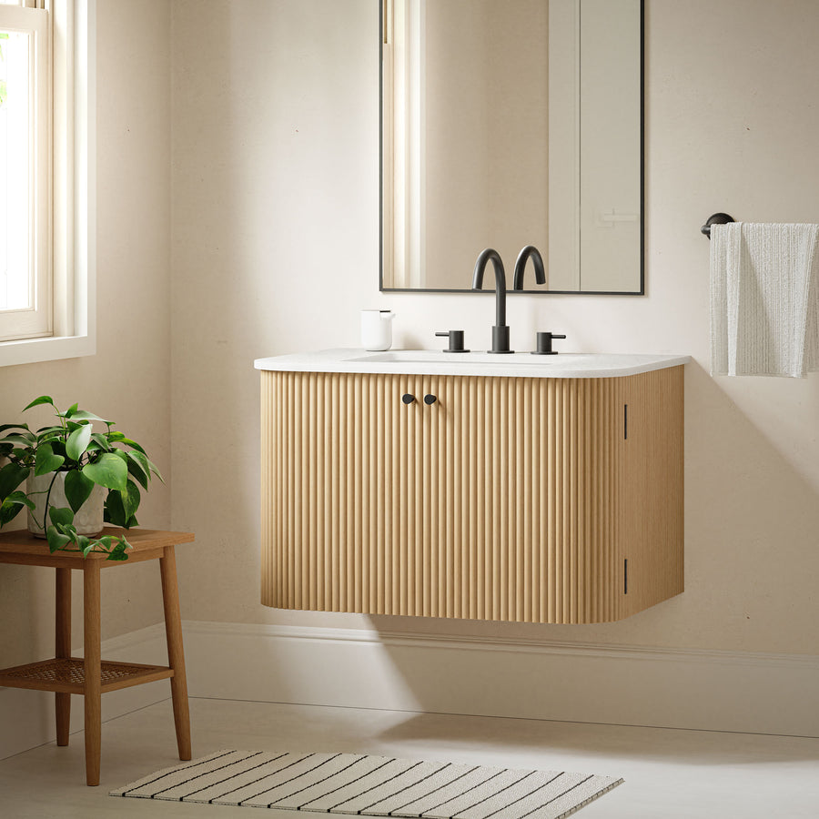 Paloma 30" Wall-Mount Bathroom Vanity with Marble Sink in Natural