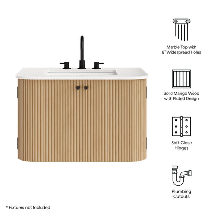 Zia 30" Wall-Mount Bathroom Vanity with Marble Sink in Natural