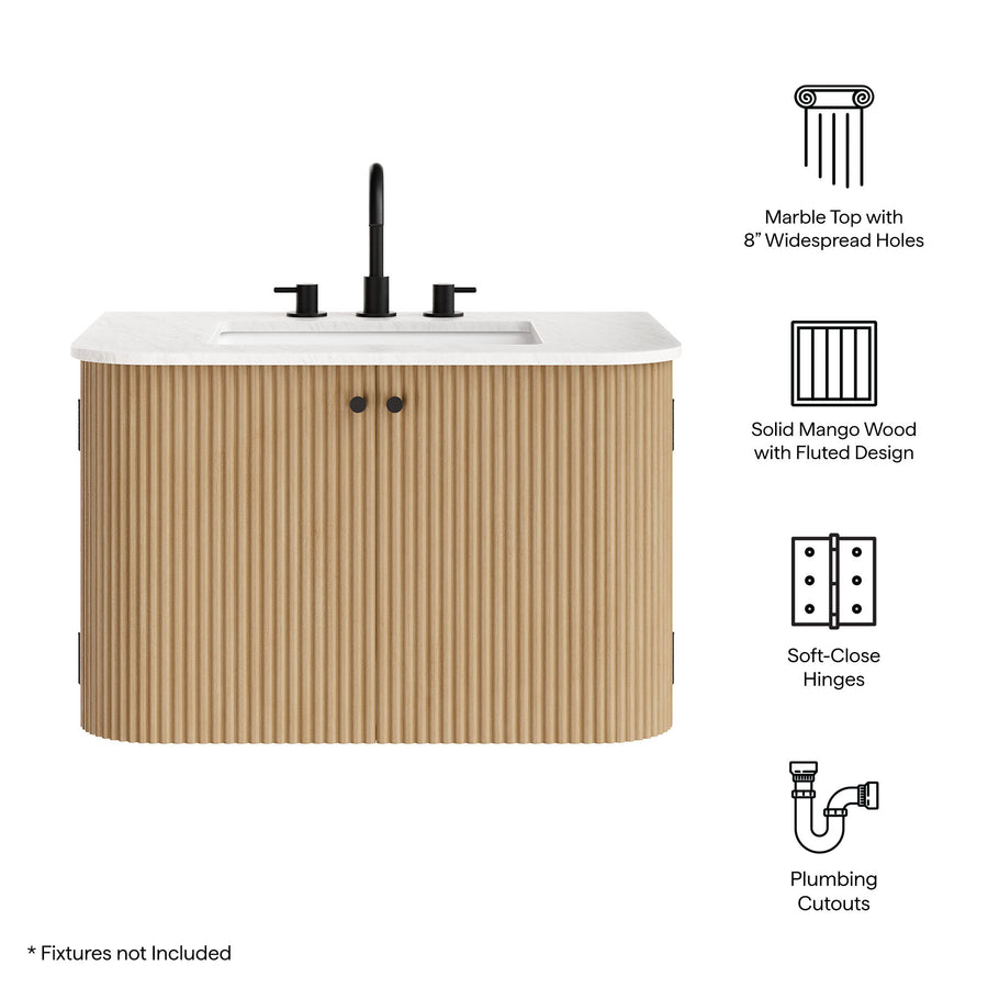 Paloma 30" Wall-Mount Bathroom Vanity with Marble Sink in Natural