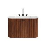 Paloma 30" Wall-Mount Bathroom Vanity with Marble Sink in Walnut