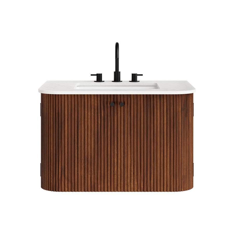 Paloma 30" Wall-Mount Bathroom Vanity with Marble Sink in Walnut