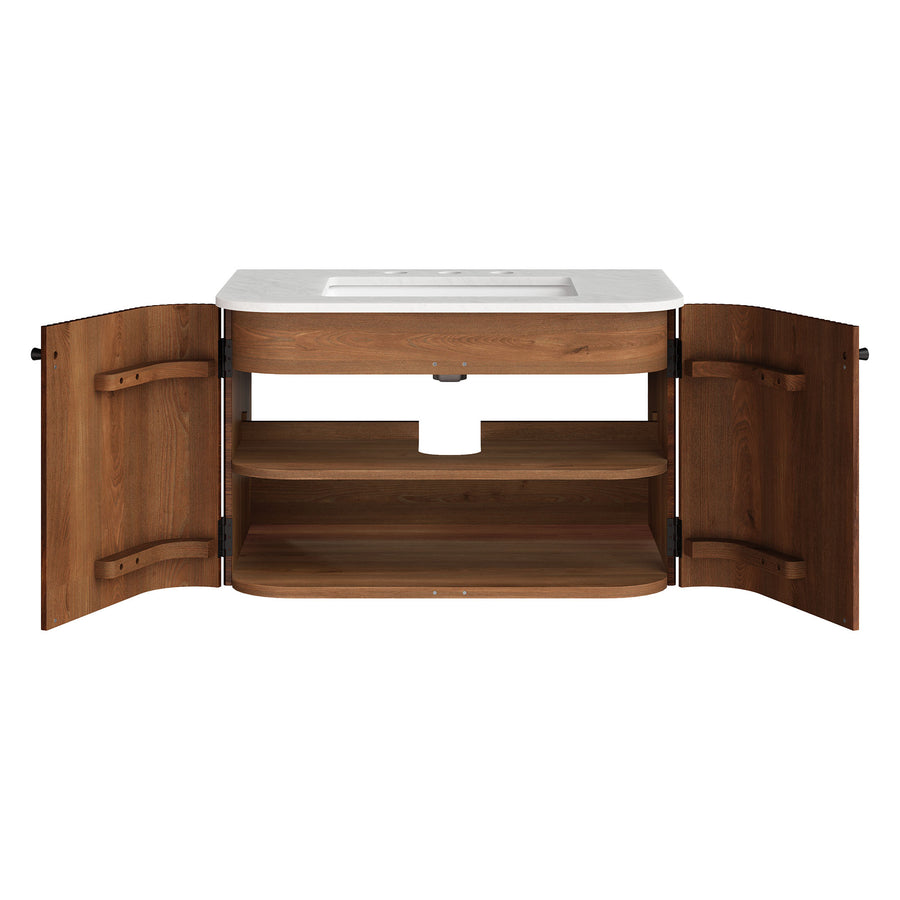 Paloma 30" Wall-Mount Bathroom Vanity with Marble Sink in Walnut