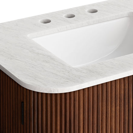 Zia 30" Wall-Mount Bathroom Vanity with Marble Sink in Walnut