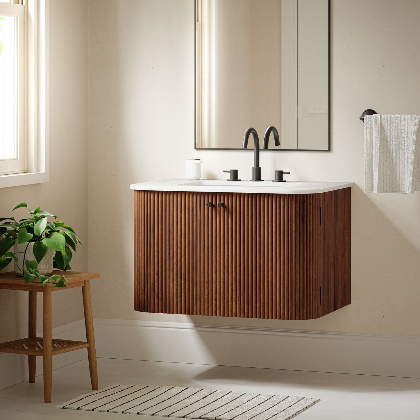 Zia 30" Wall-Mount Bathroom Vanity with Marble Sink by Furniture For America