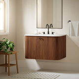 Paloma 30" Wall-Mount Bathroom Vanity with Marble Sink in Walnut