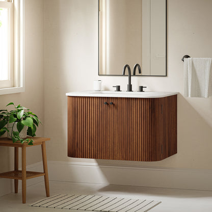 Zia 30" Wall-Mount Bathroom Vanity with Marble Sink by Furniture For America
