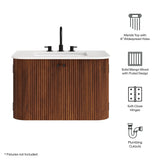 Paloma 30" Wall-Mount Bathroom Vanity with Marble Sink in Walnut