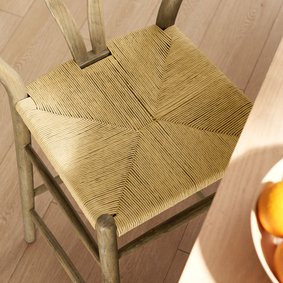Sisal Wood Bar Stool in Weathered Gray Teak