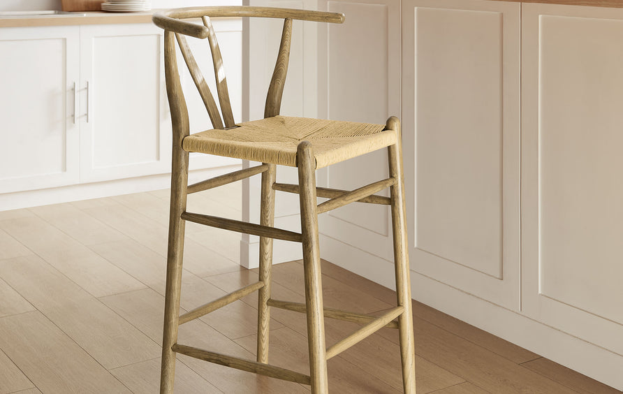 Sisal Wood Bar Stool in Weathered Gray Teak