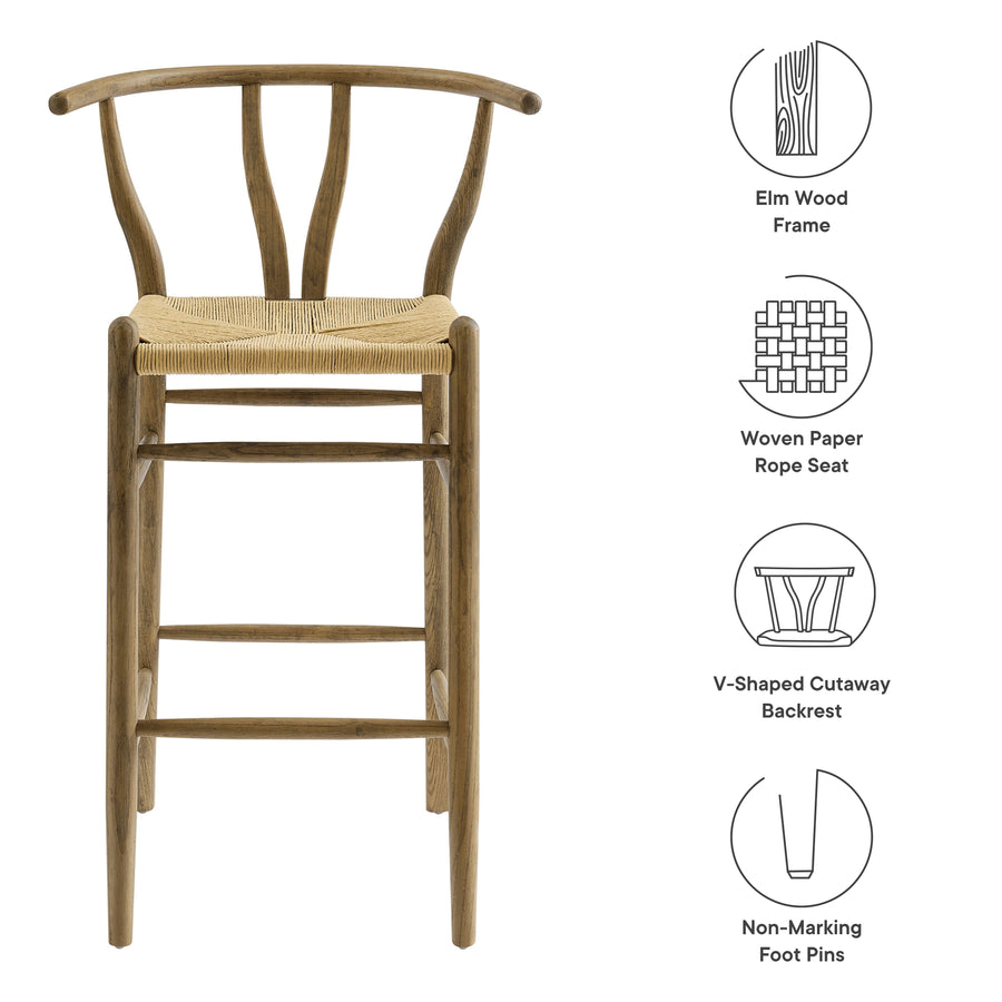 Sisal Wood Bar Stool in Weathered Gray Teak