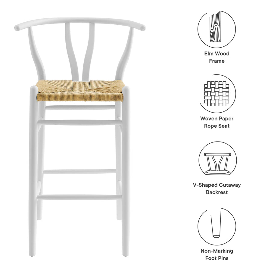 Sisal Wood Bar Stool in White