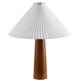 Zedoary Wooden Base Table Lamp With Pleated Fabric Shade in Walnut