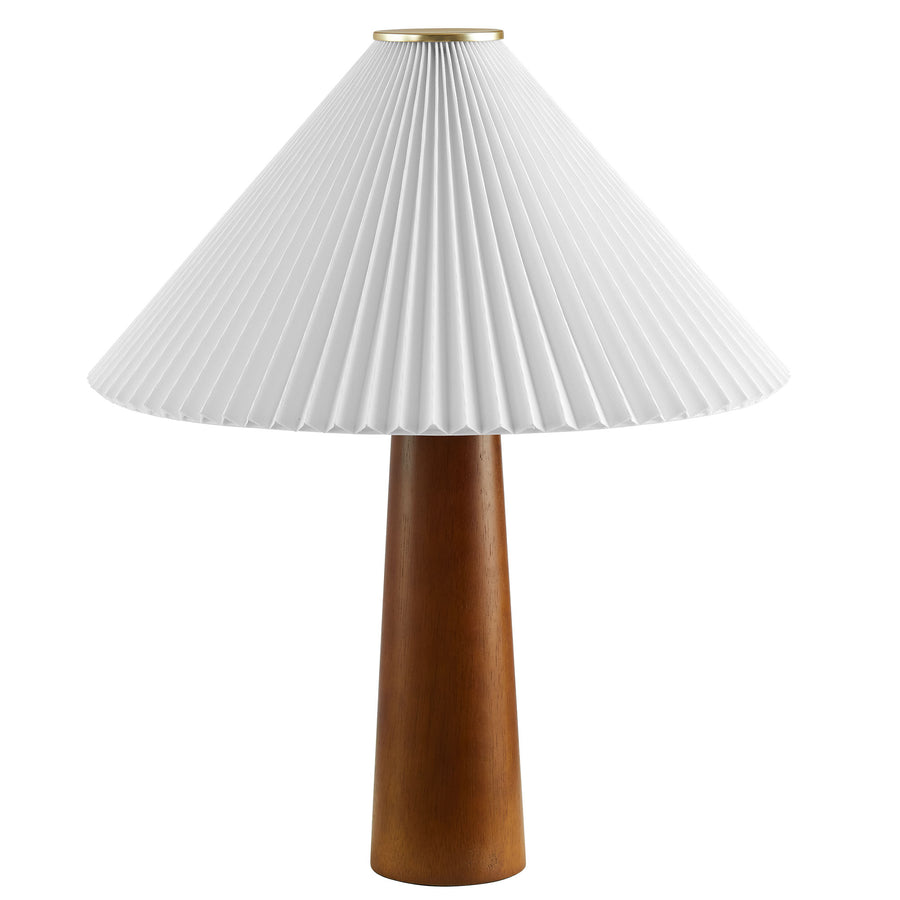 Zedoary Wooden Base Table Lamp With Pleated Fabric Shade in Walnut
