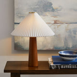 Zedoary Wooden Base Table Lamp With Pleated Fabric Shade in Walnut