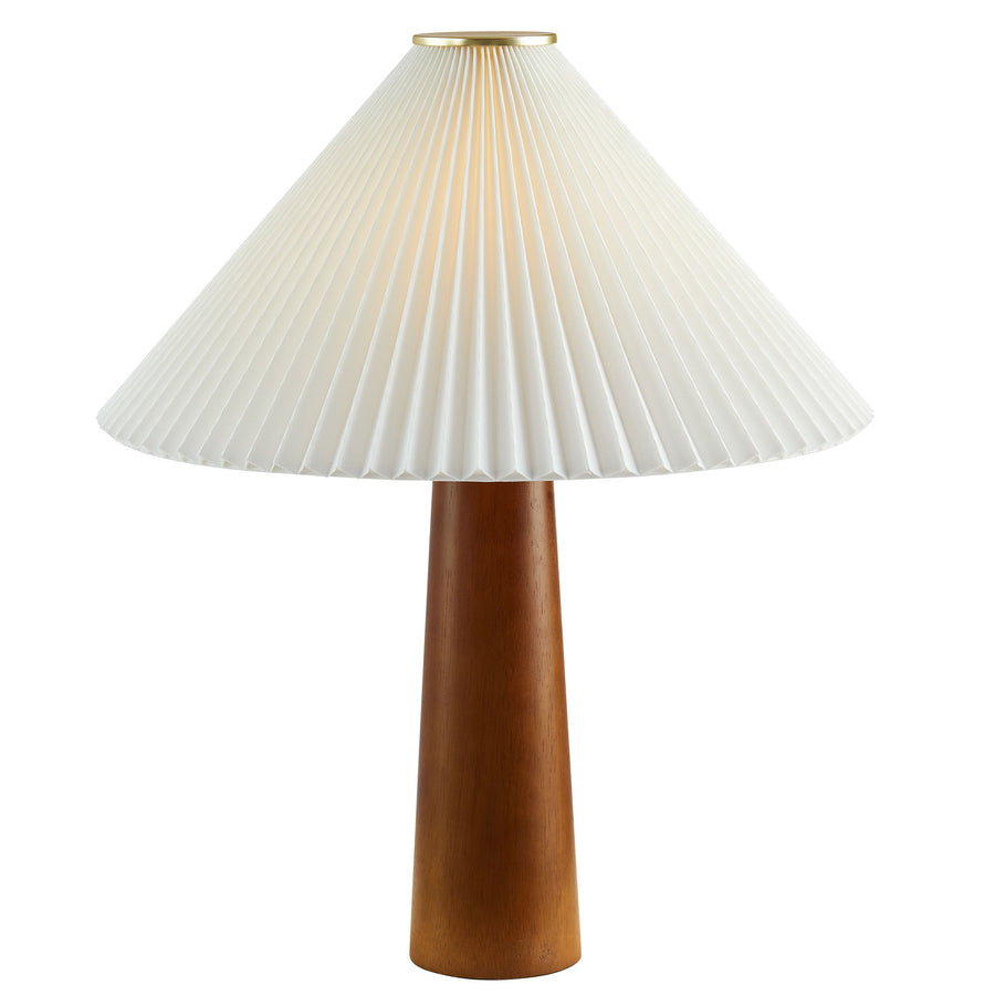Zedoary Wooden Base Table Lamp With Pleated Fabric Shade in Walnut