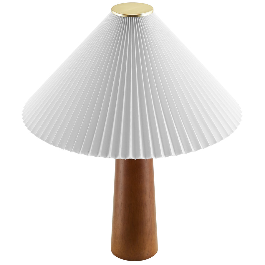 Zedoary Wooden Base Table Lamp With Pleated Fabric Shade in Walnut