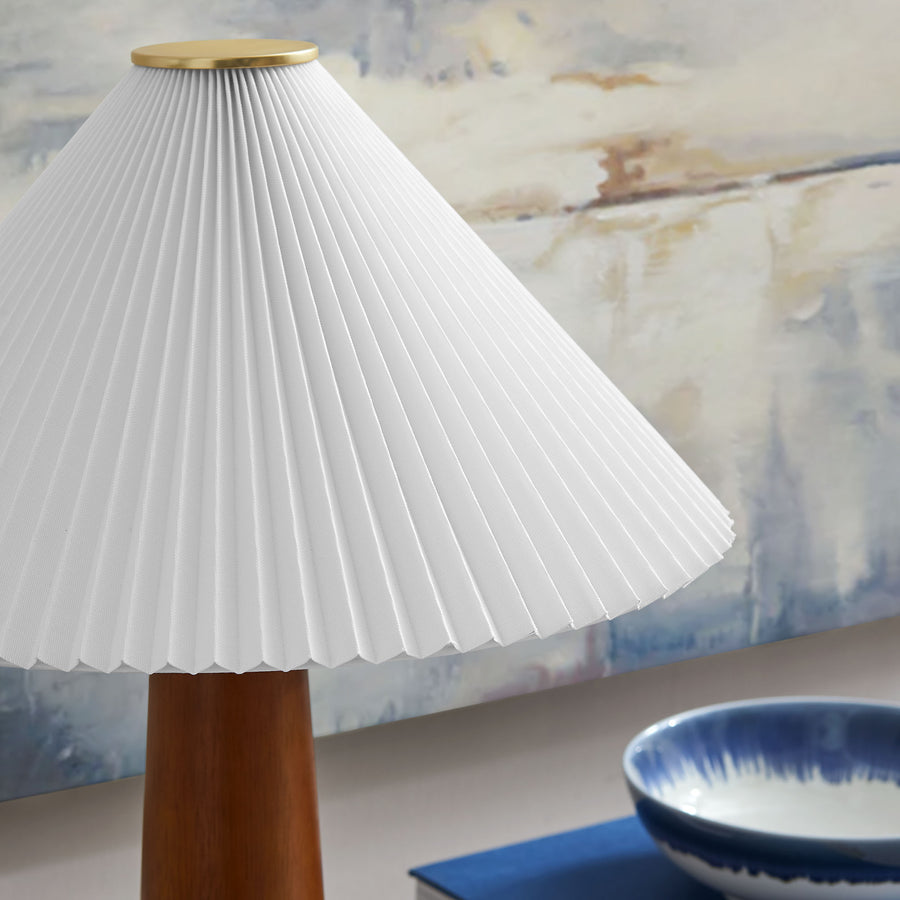 Zedoary Wooden Base Table Lamp With Pleated Fabric Shade in Walnut