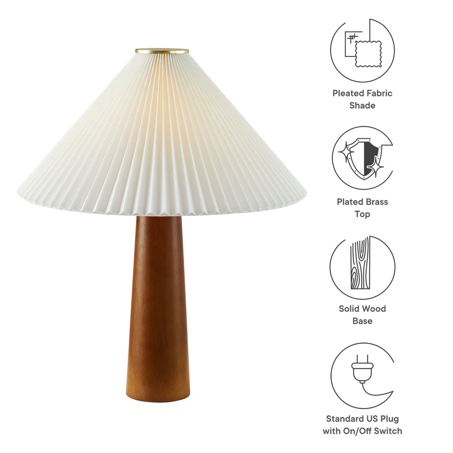 Zedoary Wooden Base Table Lamp With Pleated Fabric Shade in Walnut