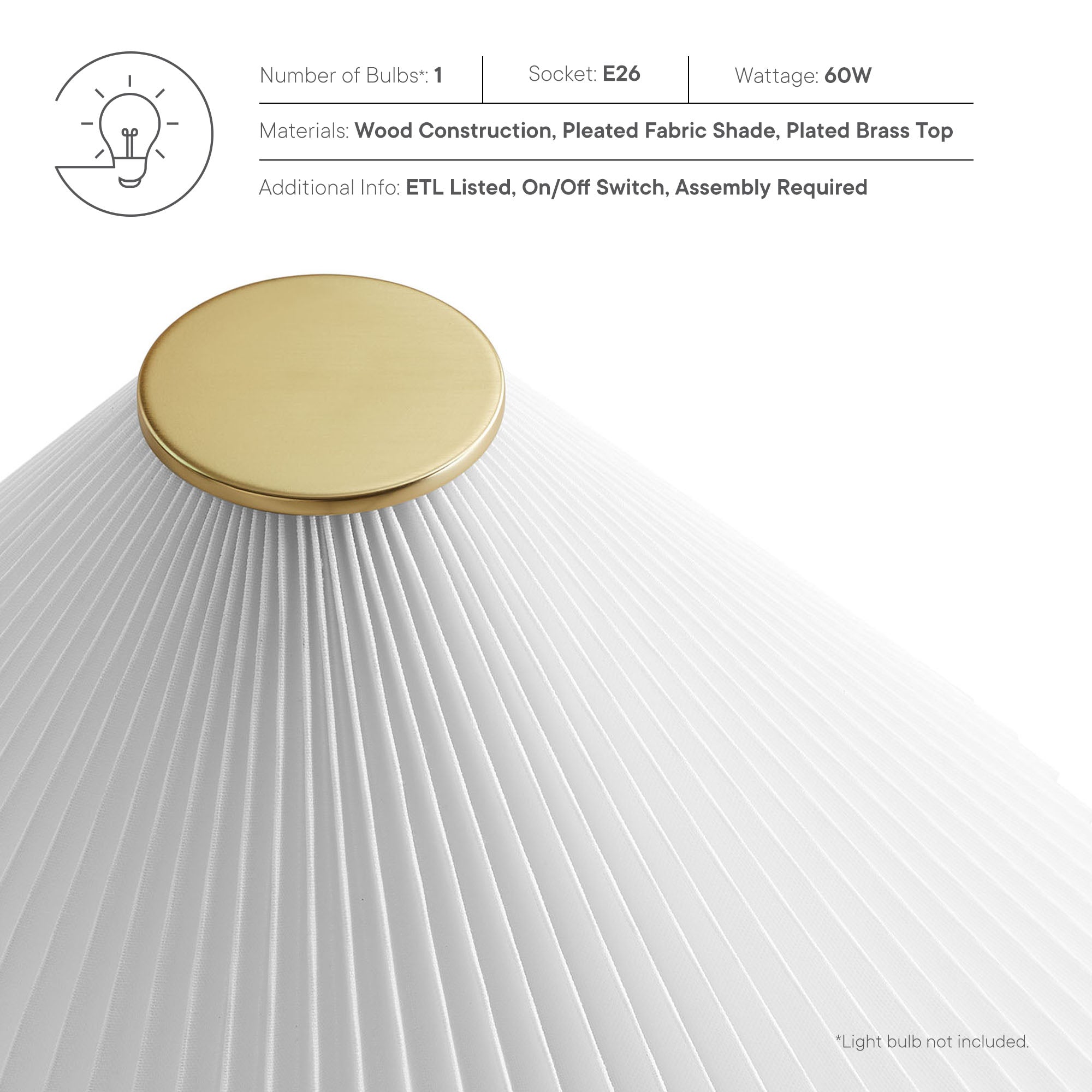 Jessica Wooden Base Table Lamp With Pleated Fabric Shade by Furniture for America