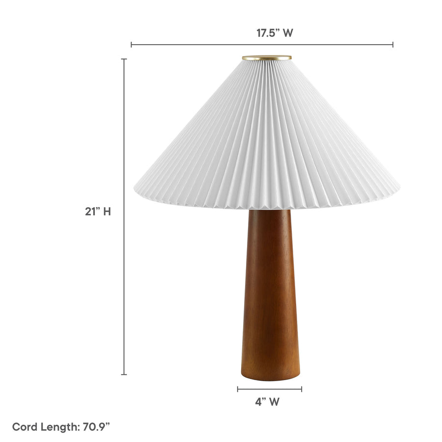 Zedoary Wooden Base Table Lamp With Pleated Fabric Shade in Walnut