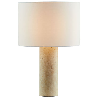 Zenith Travertine Table Lamp With Fabric Drum Shade by Furniture for America