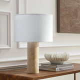 Malung Travertine Table Lamp With Fabric Drum Shade in Travertine