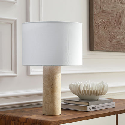 Zenith Travertine Table Lamp With Fabric Drum Shade by Furniture for America