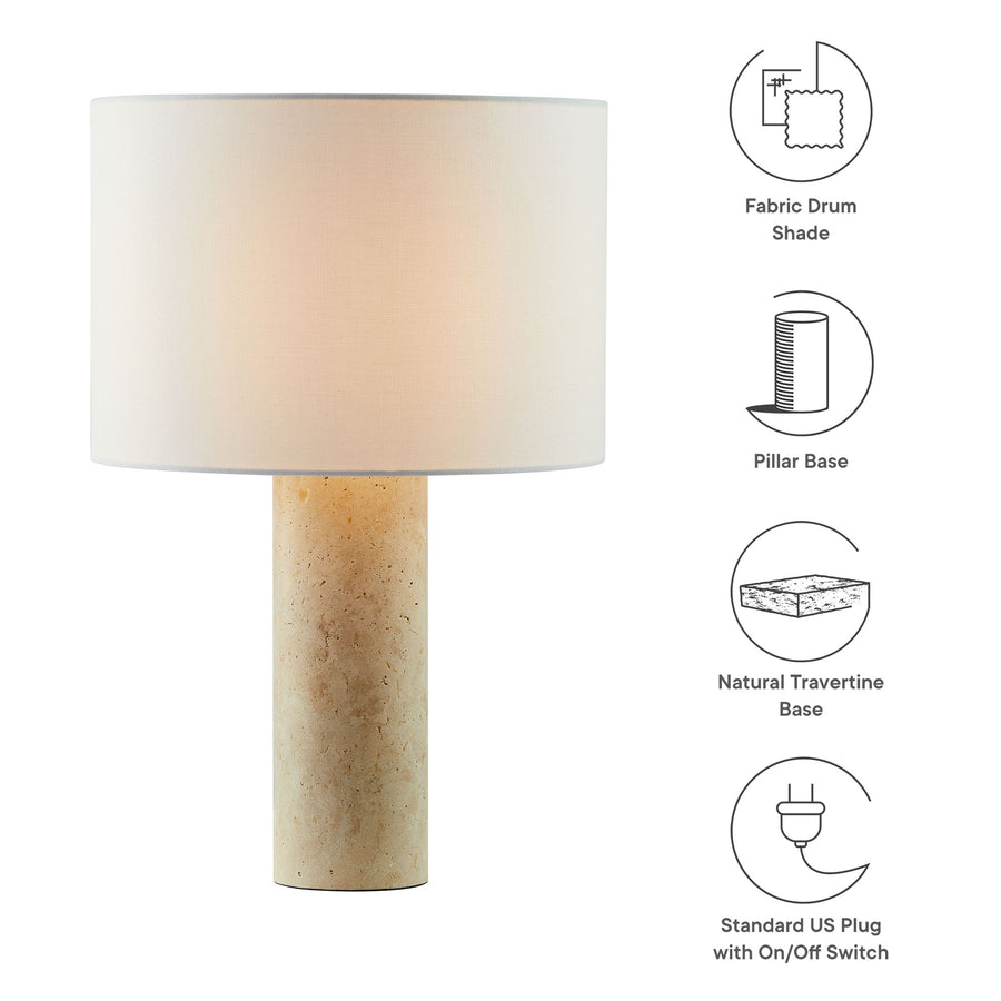 Malung Travertine Table Lamp With Fabric Drum Shade in Travertine