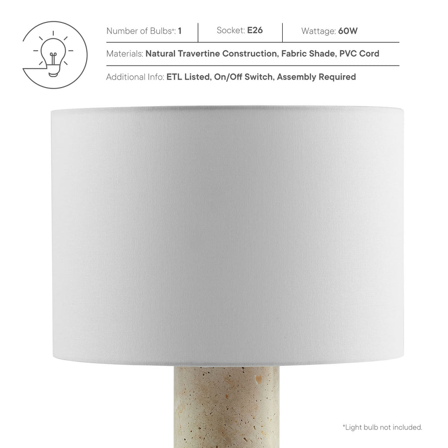 Malung Travertine Table Lamp With Fabric Drum Shade in Travertine