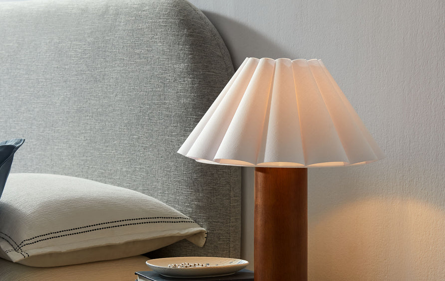 Solveig Wood Table Lamp With Pleated Petal Shade in Walnut