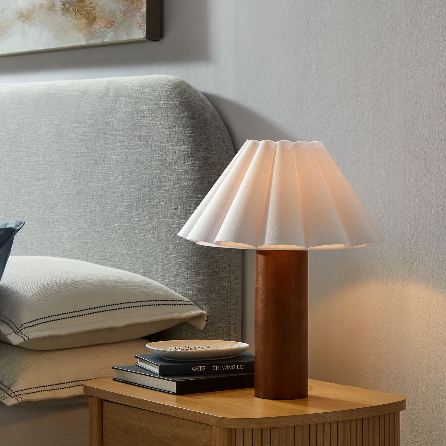 Flora Wood Table Lamp With Pleated Petal Shade by Furniture For America