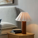 Solveig Wood Table Lamp With Pleated Petal Shade in Walnut