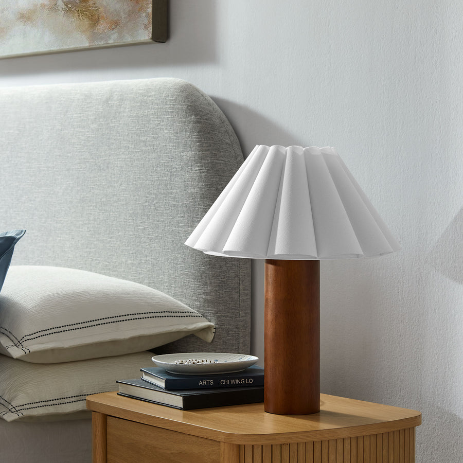 Solveig Wood Table Lamp With Pleated Petal Shade in Walnut
