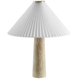 Flora Travertine Table Lamp With Pleated Shade in Travertine